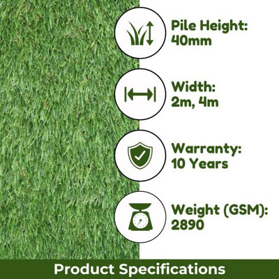 Luxury Green 40mm Super Soft Outdoor Artificial Grass, Perfect Grass For Kids & Pets-17m(55'9") X 4m(13'1")-68m²
