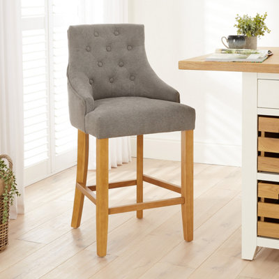 Luxury Grey Woven Fabric Scoop Back Kitchen Counter Bar Stool Quilted ...
