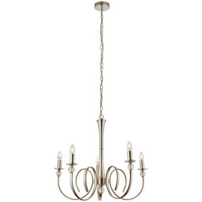 Luxury Hanging Ceiling Pendant Light Bright Nickel & Crystal 5 Lamp Chandelier