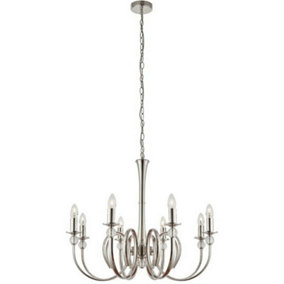 Luxury Hanging Ceiling Pendant Light Bright Nickel & Crystal 8 Lamp Chandelier