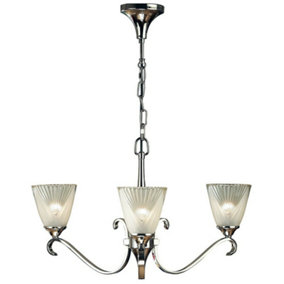 Luxury Hanging Ceiling Pendant Light Bright Nickel Deco Glass 3 Lamp Chandelier