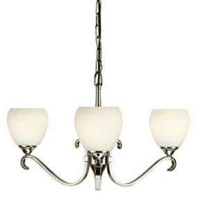 Luxury Hanging Ceiling Pendant Light Bright Nickel Opal Glass 3 Lamp Chandelier