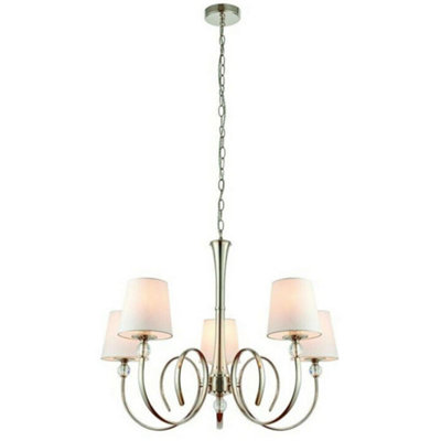 Luxury Hanging Ceiling Pendant Light Bright Nickel White Silk 5 Lamp Chandelier