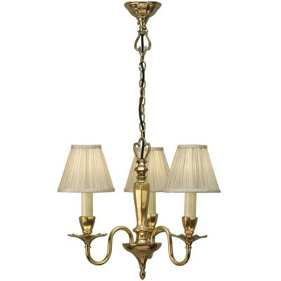 Luxury Hanging Ceiling Pendant Light Solid Brass & Beige Shade 3 Lamp Chandelier