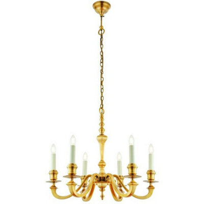 Luxury Hanging Ceiling Pendant Light Solid Brass & Gloss Cream 8 Lamp Chandelier