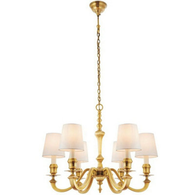 Luxury Hanging Ceiling Pendant Light Solid Brass & White Shade 8 Lamp Chandelier