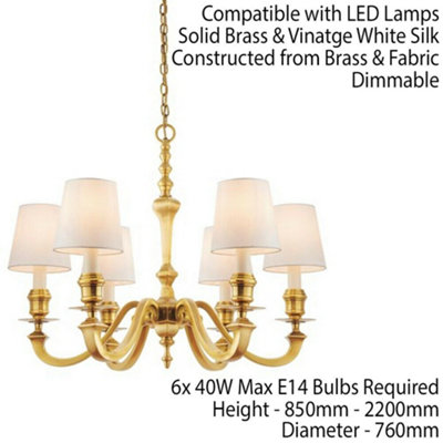 Light Luxury Brass Chandelier Fabric Lampshade Golden Pendant