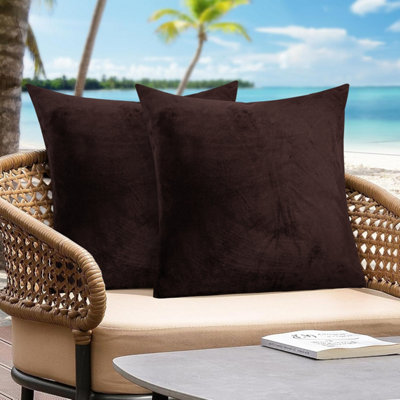 Luxury Hotel Quality Filled Cushions With Brown Plain Cushion Cover Set of 2 Ultra-Soft Indoor & Outdoor Cushion Pair
