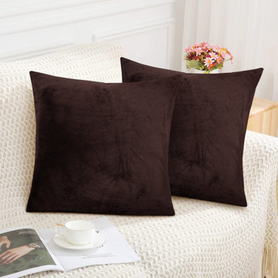 Luxury Hotel Quality Filled Cushions With Brown Plain Cushion Cover Set of 2 Ultra-Soft Indoor & Outdoor Cushion Pair