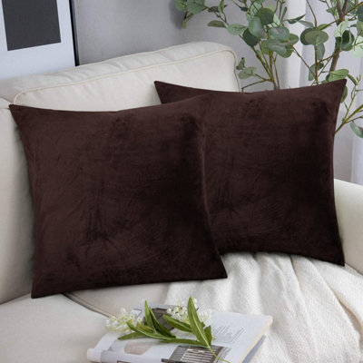 Luxury Hotel Quality Filled Cushions With Brown Plain Cushion Cover Set of 2 Ultra-Soft Indoor & Outdoor Cushion Pair