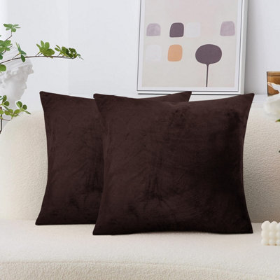 Luxury Hotel Quality Filled Cushions With Brown Plain Cushion Cover Set of 2 Ultra-Soft Indoor & Outdoor Cushion Pair