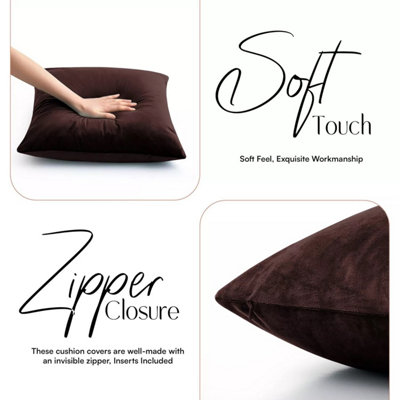 Luxury Hotel Quality Filled Cushions With Brown Plain Cushion Cover Set of 2 Ultra-Soft Indoor & Outdoor Cushion Pair