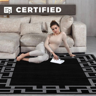 Luxury Large Black Area Rugs Non Slip Traditional Greek Key Living Room Bedroom Carpets