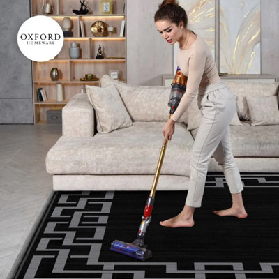 Luxury Large Black Area Rugs Non Slip Traditional Greek Key Living Room Bedroom Carpets