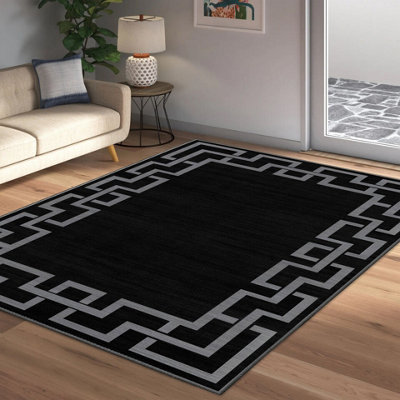 Luxury Large Black Area Rugs Non Slip Traditional Greek Key Living Room Bedroom Carpets