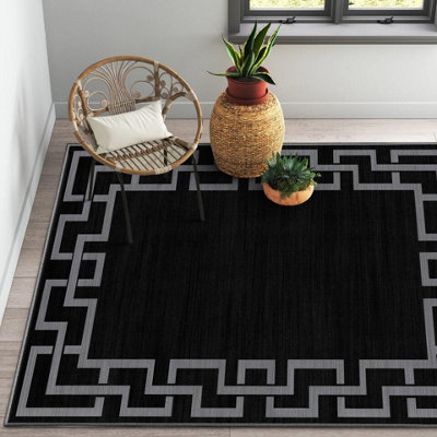 Luxury Large Black Area Rugs Non Slip Traditional Greek Key Living Room Bedroom Carpets