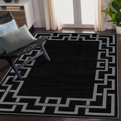 Luxury Large Black Area Rugs Non Slip Traditional Greek Key Living Room Bedroom Carpets