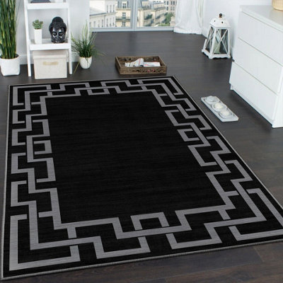 Luxury Large Black Area Rugs Non Slip Traditional Greek Key Living Room Bedroom Carpets