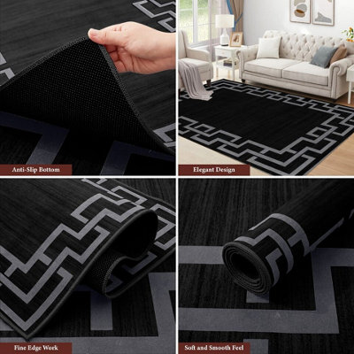 Luxury Large Black Area Rugs Non Slip Traditional Greek Key Living Room Bedroom Carpets