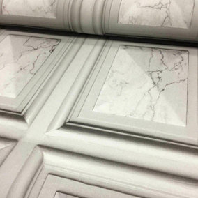 Luxury Light Grey Marble Wood Panelling Effect Realistic Vinyl Wallpaper 6319-10