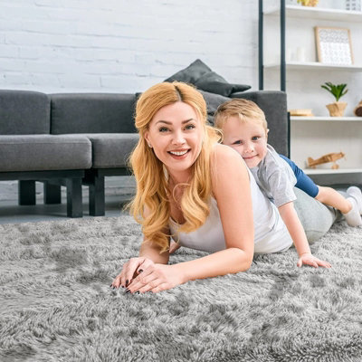 Luxury Living Room Master Bedroom Anti Slip Soft Shaggy Fluffy Rugs Tye ...