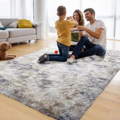 Luxury Living Room Master Bedroom Anti Slip Soft Shaggy Fluffy Rugs Tye ...
