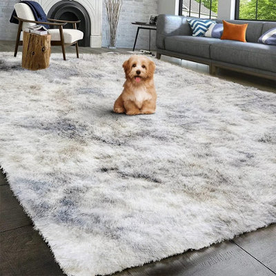 Luxury Living Room Master Bedroom Anti Slip Soft Shaggy Fluffy Rugs Tye ...