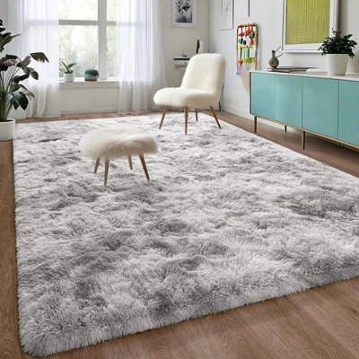 Luxury Living Room Master Bedroom Anti Slip Soft Shaggy Fluffy Rugs Tye ...