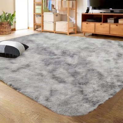 Luxury Living Room Master Bedroom Anti Slip Soft Shaggy Fluffy Rugs Tye ...