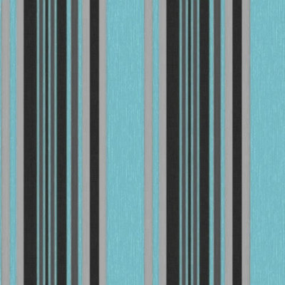 Luxury Marrakech Striped Wallpaper Teal Black Silver Textured Embossed Vinyl