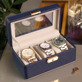 Luxury Midnight Blue Textured Watch Storage Box, Unisex Watch Gift Box, Watch Travel Case Father's Day Gifts Ideas