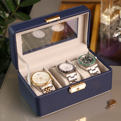Luxury Midnight Blue Textured Watch Storage Box, Unisex Watch Gift Box ...