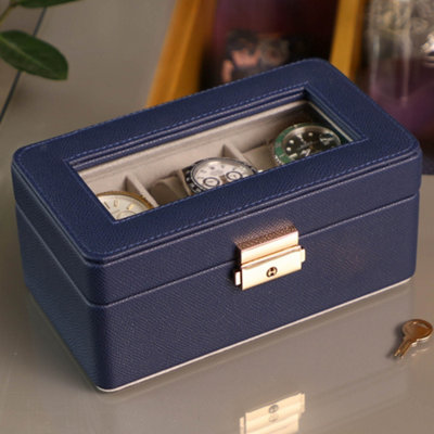 Luxury Midnight Blue Textured Watch Storage Box, Unisex Watch Gift