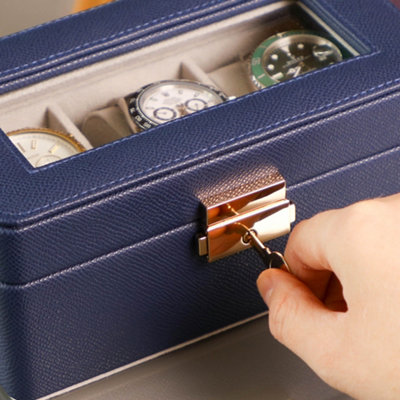 Midnight Blue Textured Watch Box with Key – Dibor