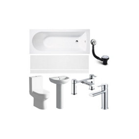 Luxury Modern Bathroom Suite with 1700mm Bath, Front Panel, Close Coupled WC, Pedestal Basin and Stylish Chrome Fittings
