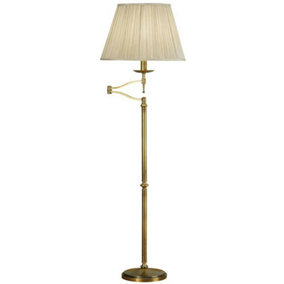 Luxury Moving Swing Arm Feature Floor Lamp Antique Brass & Beige Organza Shade