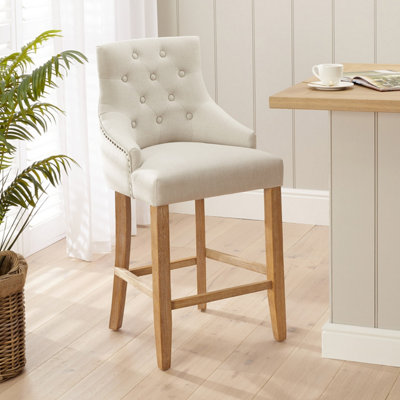 Luxury Natural Fabric Scoop Back Kitchen Counter Bar Stool Limed Oak ...