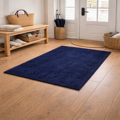 Luxury Navy blue Shaggy Rug with Deep 5cm Pile for Living Room and ...