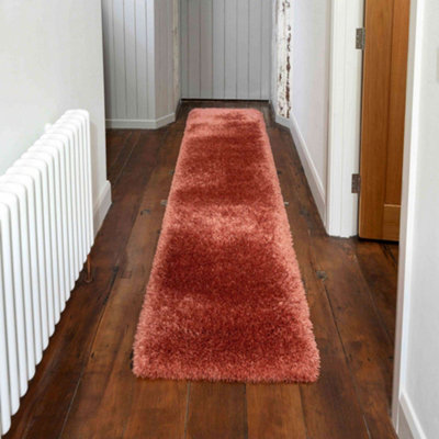 Luxury Orange Terracotta Super Thick Shaggy Runner Rug 60x240cm