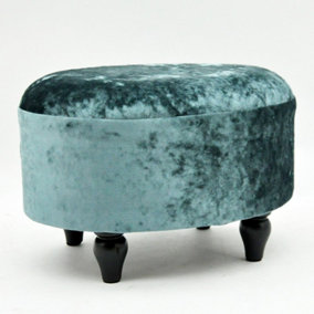 Luxury Oval Footstool - Velvet - L27 x W40 x H30 cm - Blue