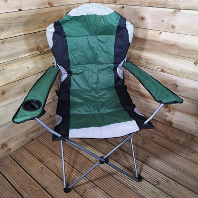 Green Folding Canvas Camping / Festival / Outdoor Chair with Arms and Cup  Holder