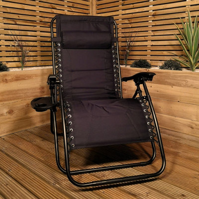 Luxury Padded Multi Position Zero Gravity Garden Relaxer Chair Lounger in All Black