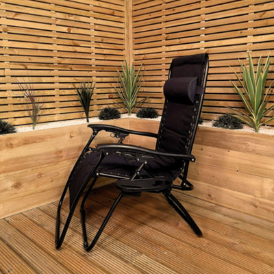 Luxury Padded Multi Position Zero Gravity Garden Relaxer Chair Lounger in All Black