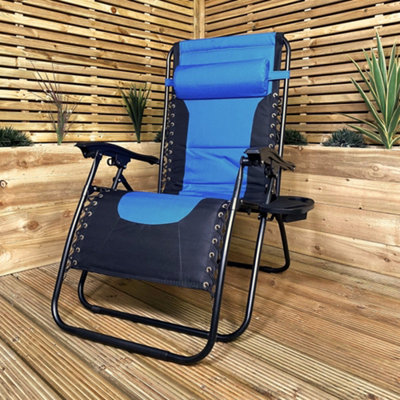 Luxury Padded Multi Position Zero Gravity Garden Relaxer Chair Lounger in Blue & Black