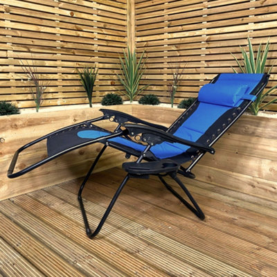 Luxury Padded Multi Position Zero Gravity Garden Relaxer Chair Lounger in Blue Black