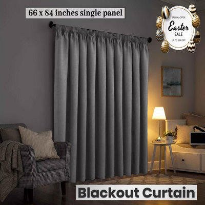 Luxury Pencil Pleat Door Curtain 100%Blackout Thermal Insulated Home Decor Single Panel Curtain With 1 x Tieback