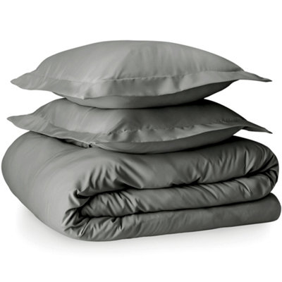Luxury Plain Duvet Cover 3-Piece Reversible Grey Super Soft & Breathable  Quilt Bedding  Set Single Double King Super King Sizes
