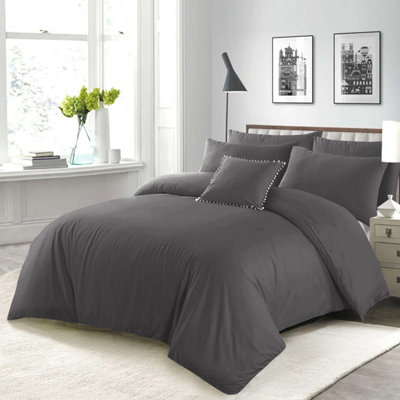Luxury Plain Duvet Cover 3-Piece Reversible Grey Super Soft & Breathable  Quilt Bedding  Set Single Double King Super King Sizes