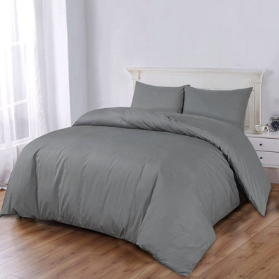 Luxury Plain Duvet Cover 3-Piece Reversible Grey Super Soft & Breathable  Quilt Bedding  Set Single Double King Super King Sizes