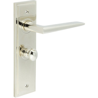 Luxury Polished Nickel Bathroom Door Handle with Backplate and Turn Release Solid Brass - Interior Handle